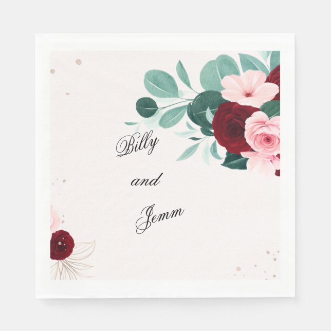 Personalized Floral Wedding Napkins Pappersservett (Framsidan)