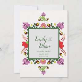 Personalized Folk Floral Wedding & Back Design Inbjudningar