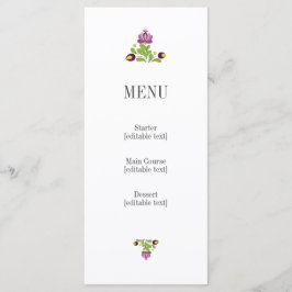 Personalized Folk Floral Wedding Menu Card Meny