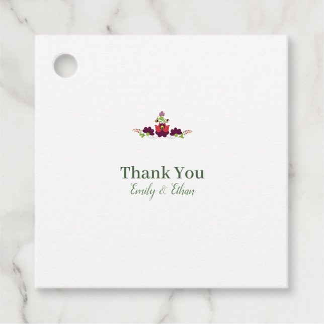 Personalized Folk Floral Wedding Thank You Gåvor Etiketter (Framsida)