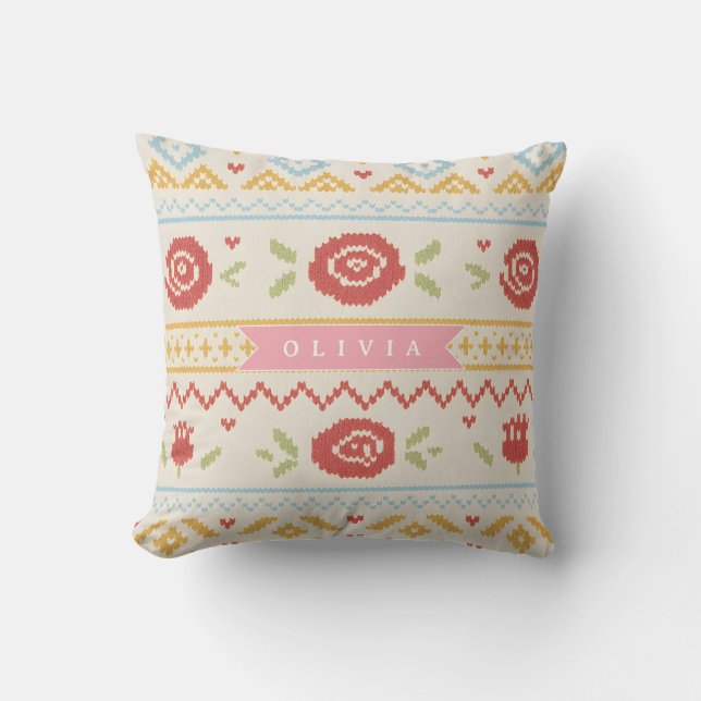 Personalized Folk Nordic Boho Floral Pattern Kudde (Framsida)
