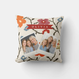 Personalized Folk Scandi Boho Vintage Floral  Kudde
