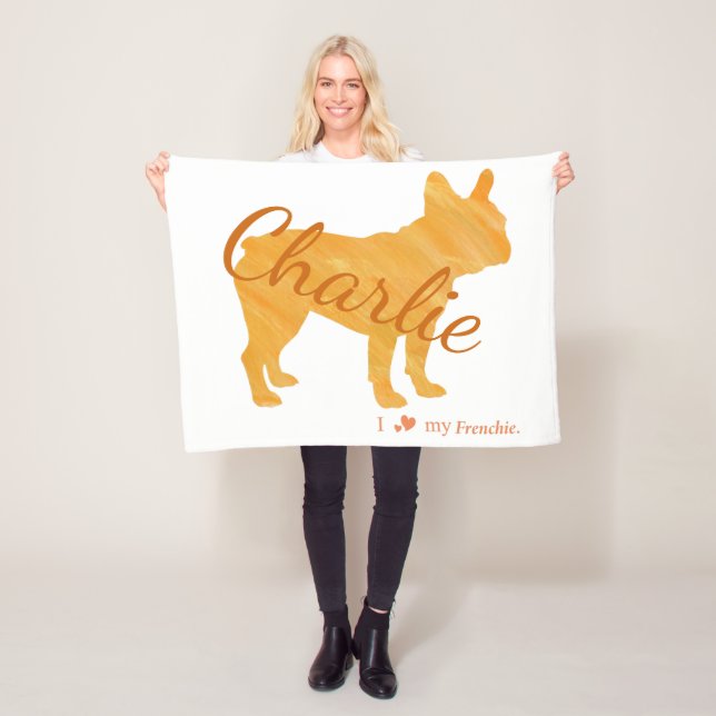 Personalized French Bulldog Pastel Orange  Frenchi Fleecefilt (På plats)