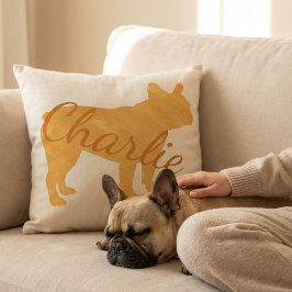 Personalized French Bulldog Pastel Orange Frenchie Kudde