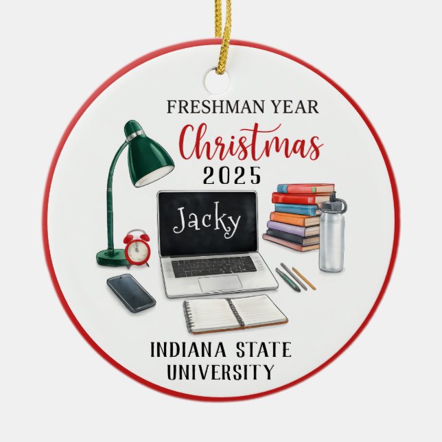 Personalized Freshman Year Christmas For College Julgransprydnad Keramik (Framsidan)