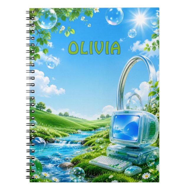 Personalized Frutiger Aero Kids Name Notebook Anteckningsbok (Framsidan)