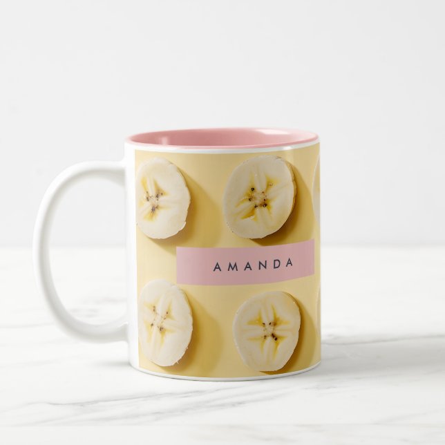 Personalized Fun Banana Slice Yellow  Två-Tonad Mugg (Vänster)