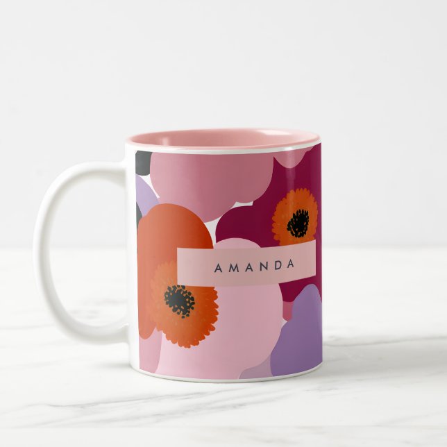 Personalized Funky Red and Pink Flower Design Två-Tonad Mugg (Vänster)