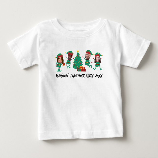 Personalized Funny Face Photo Christmas Elf T Shirt (Framsida)