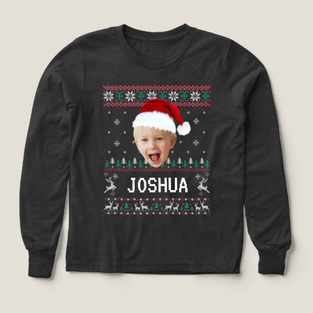 Personalized Funny Face Photo with Santa Hat Ugly T Shirt (Design framsida)
