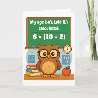 Personalized Funny Math Lover Humor Owl Birthday  Kort