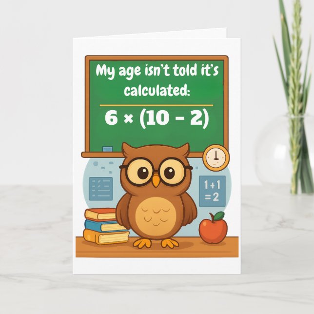 Personalized Funny Math Lover Humor Owl Birthday  Kort (Framsida)
