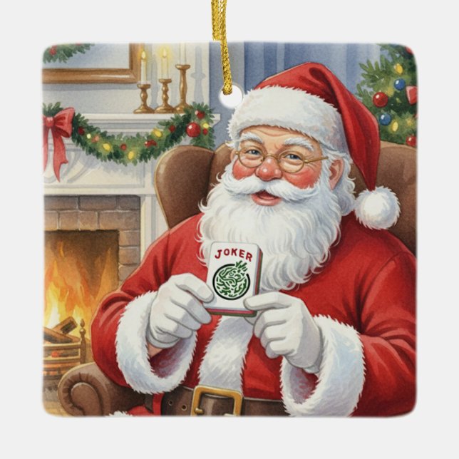 Personalized Funny Santa Bring Me a Joker Mahjong Julgransprydnad Keramik (Framsida)