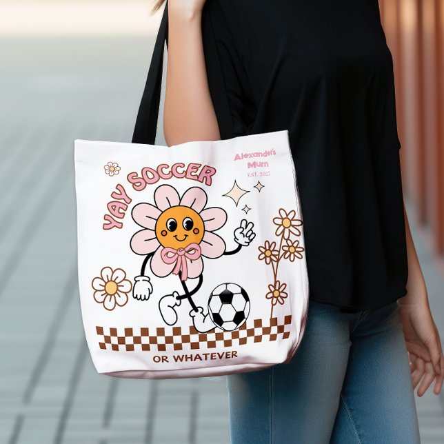 Personalized Funny Soccer Mum Retro Flower  Tygkasse (Skapare uppladdad)
