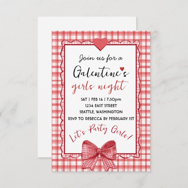 Personalized Galentines Girls Night Invitation OSA Kort (Fram/baksida)