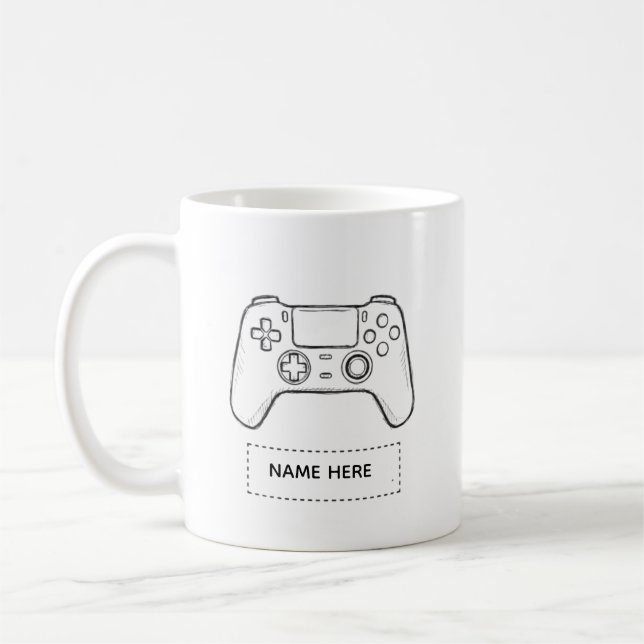 Personalized Gamer Controller Minimalist Sketch  Kaffemugg (Vänster)
