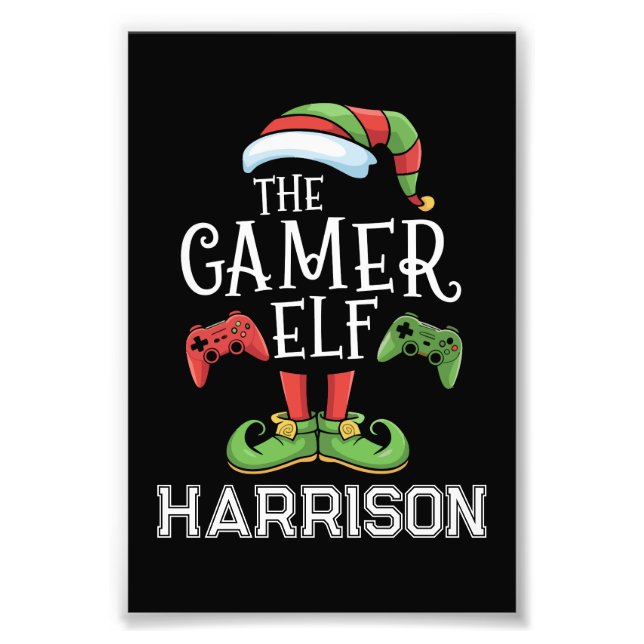 Personalized Gamer Elf Christmas Video Gaming  Fototryck (Framsidan)