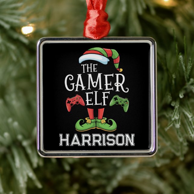 Personalized Gamer Elf Christmas Video Gaming  Julgransprydnad Metall (Träd)