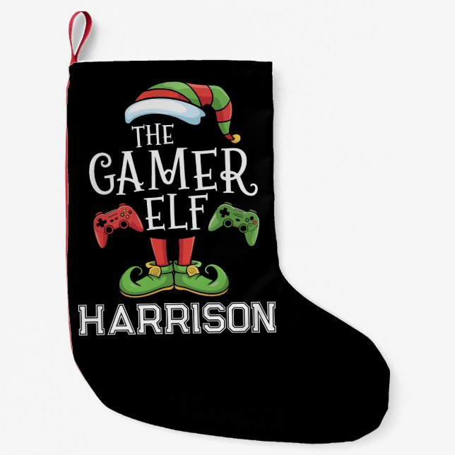 Personalized Gamer Elf Christmas Video Gaming  Liten Julstrumpa (Framsidan)
