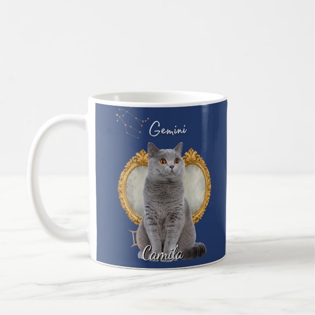 Personalized Gemini Cat Mug with Name Kaffemugg (Vänster)