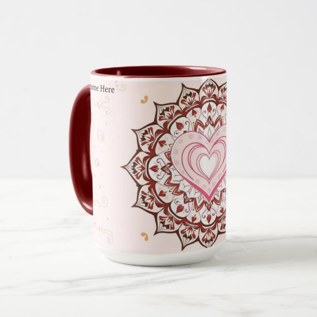 Personalized Geometric Heart Mandala Love Mugg (Framsida vänster)