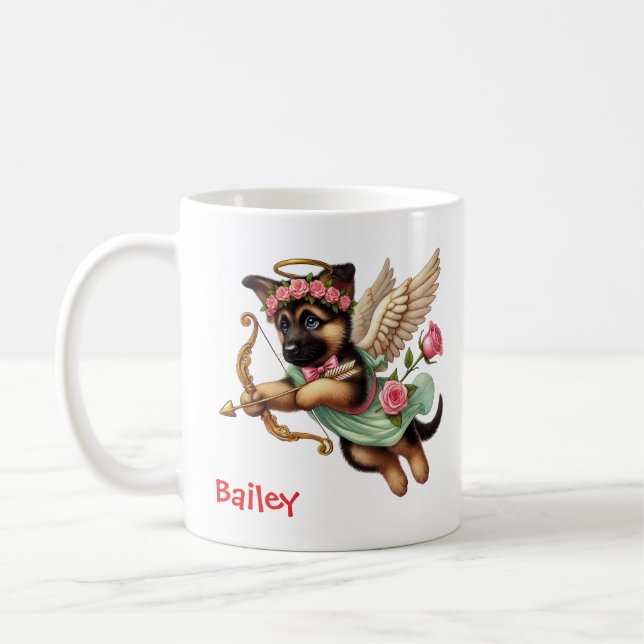 Personalized German Shepherd Puppy Valentine's Day Kaffemugg (Vänster)