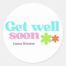 Personalized get well soon message floral white runt klistermärke