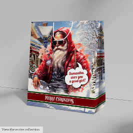 Personalized Gift Bag Cool Santa Claus Holiday