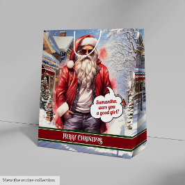 Personalized Gift Bag Funny Santa Holiday Accent