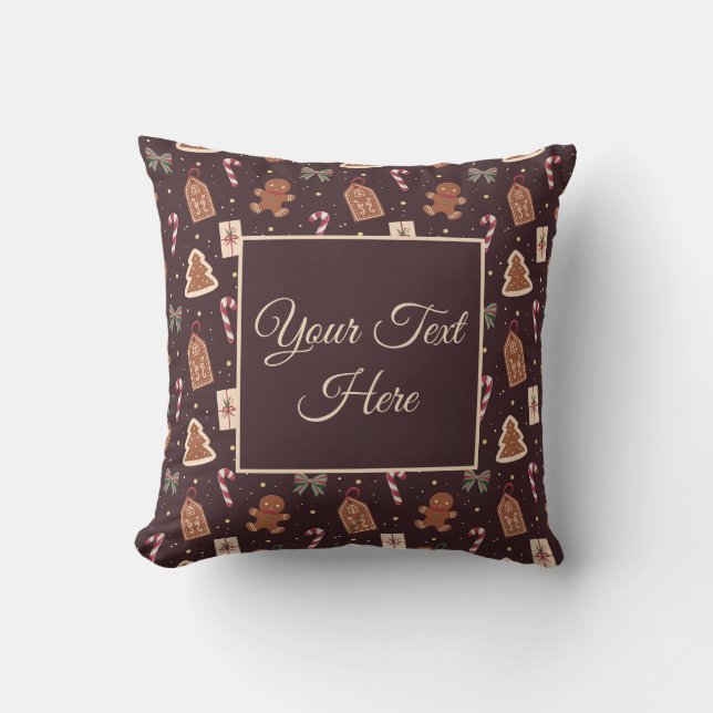 Personalized Gingerbread Christmas Throw Pillow Kudde (Framsida)