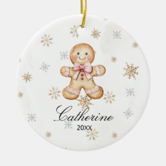 Personalized Gingerbread Cookie Winter Snowflake Julgransprydnad Keramik