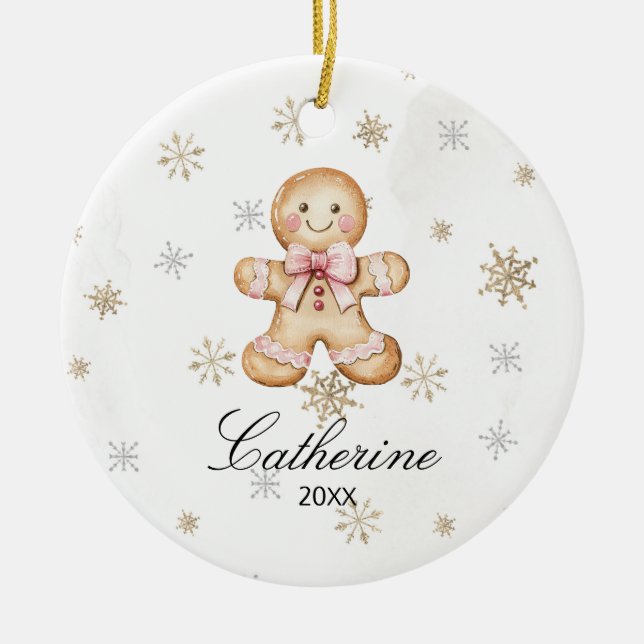 Personalized Gingerbread Cookie Winter Snowflake Julgransprydnad Keramik (Framsidan)