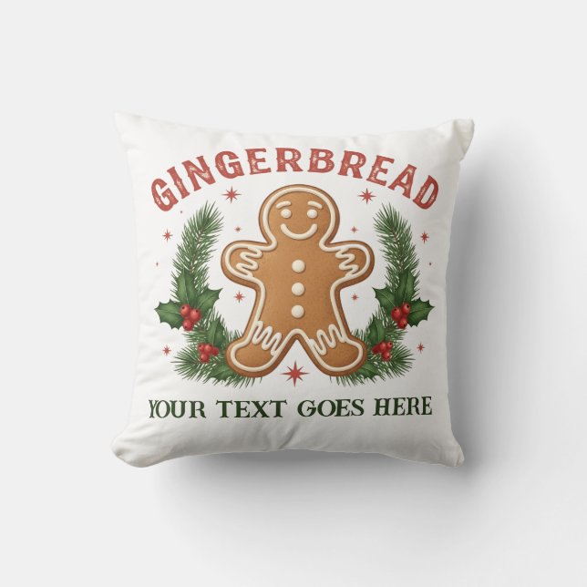 Personalized Gingerbread Man Christmas Kudde (Framsida)