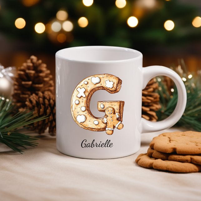 Personalized Gingerbread Monogram Christmas Kaffemugg (Personalized Gingerbread Monogram Initial G Coffee Mug)
