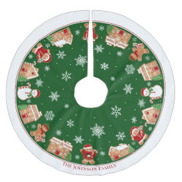 Personalized Gingerbread Village Brushed Polyester Julgransmatta Borstad Polyester