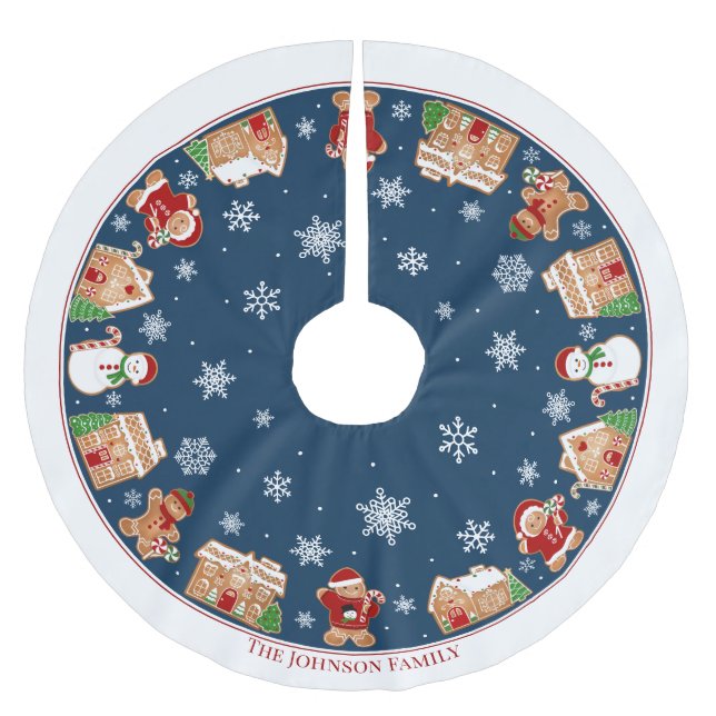 Personalized Gingerbread Village Brushed Polyester Julgransmatta Borstad Polyester (Framsidan)