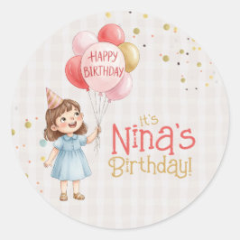 Personalized Girl Birthday Party Sticker Runt Klistermärke