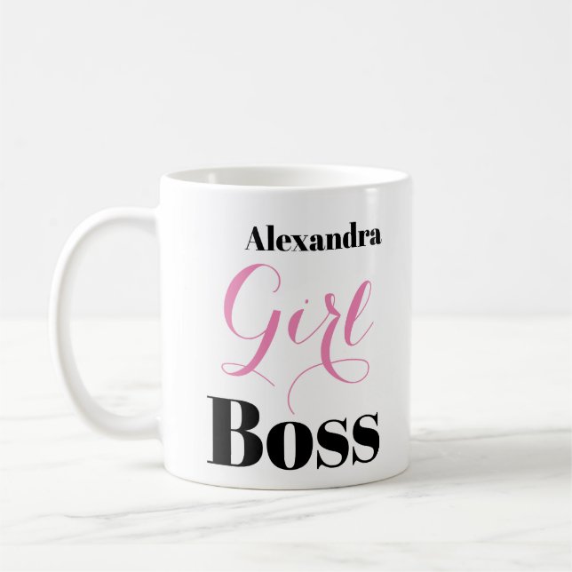 Personalized Girl Boss Pink Black Elegant Script  Kaffemugg (Vänster)
