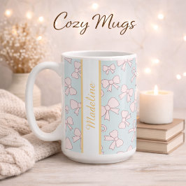 Personalized Girl Cute Bow Name Blue Pink Kaffemugg