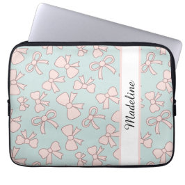 Personalized Girl Cute Bow Name Blue Pink Laptop Fodral