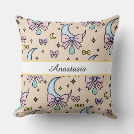Personalized Girl Cute Bow Name Moons Peach Kudde