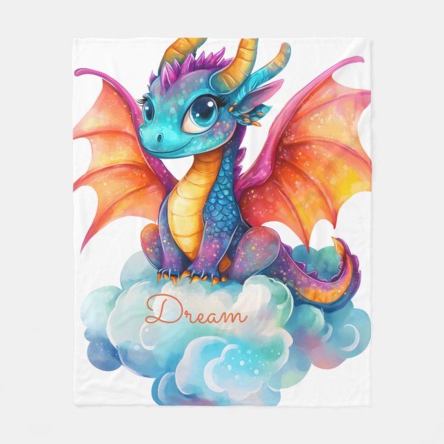 Personalized Girl Dragon Blanket: Soft Flannel Fleecefilt (Framsidan)