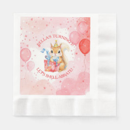 Personalized Girl's Birthday Squirrel Pink and Red Pappersservett