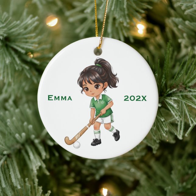 Personalized Girls Field Hockey Player Julgransprydnad Keramik (Träd)