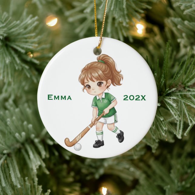 Personalized Girls Field Hockey Player Julgransprydnad Keramik (Träd)