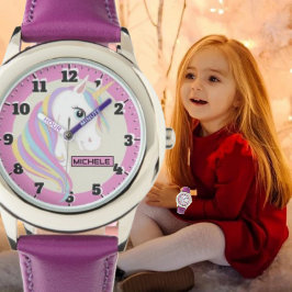 Personalized girls name unicorn children rainbow  armbandsur