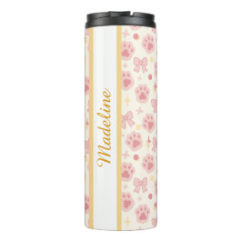 Personalized Girly Pink Cat Paw Cute Bow Name