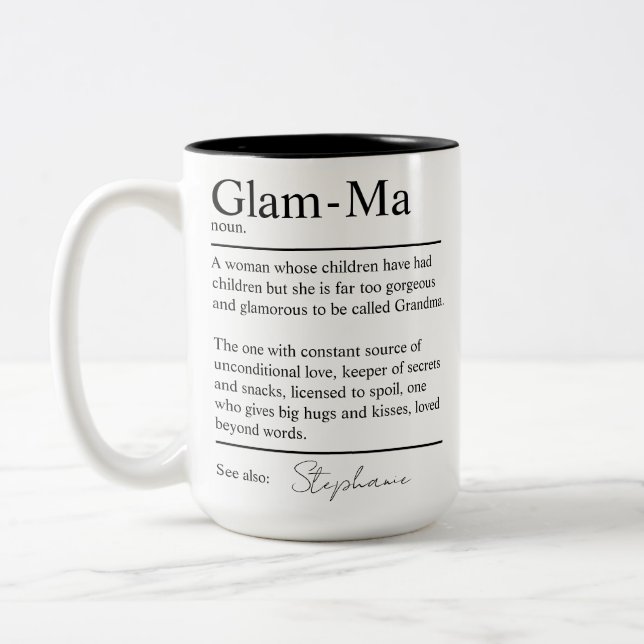 Personalized Glam-Ma Dictionary Definition Grandma Två-Tonad Mugg (Vänster)