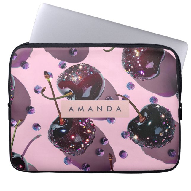 Personalized Glam Sparkle Cherry Design Laptop Fodral (Framsidan)