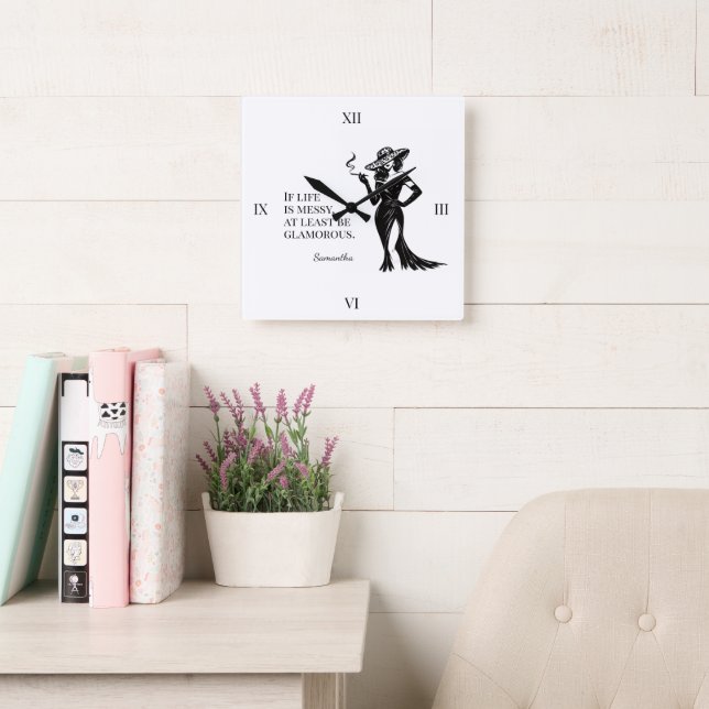 Personalized Glam Style Quote Design Wall Clock Fyrkantig Klocka (Läsesal)